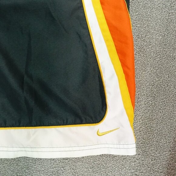 Nike Swim Trunks Men's Size Large Gray Orange Stripe Drawstring Hook Loop Mesh - Picture 2 of 5